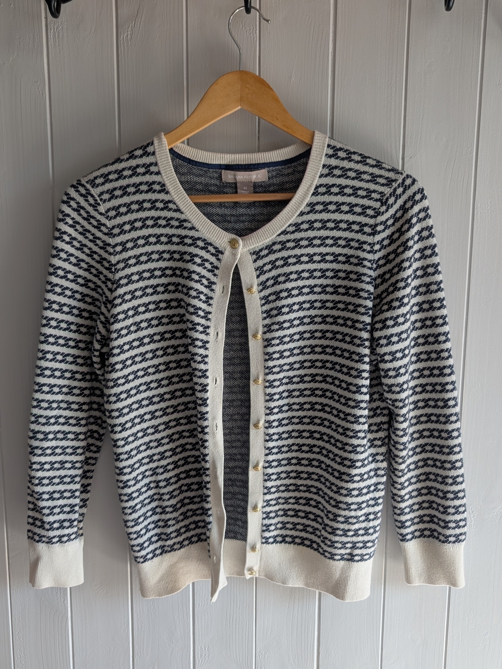 Banana Republic Navy and Cream Striped Knit Cardigan